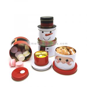Yardwe 2pcs Christmas Holiday Gift Tin Box Xmas Holiday Tins Containers Round Cookie Candy Storage Containers with Lids Blue Snowman 